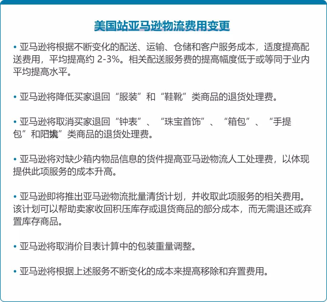 最新消息丨2021年亚马逊美国站销售佣金和FBA费用变更通知